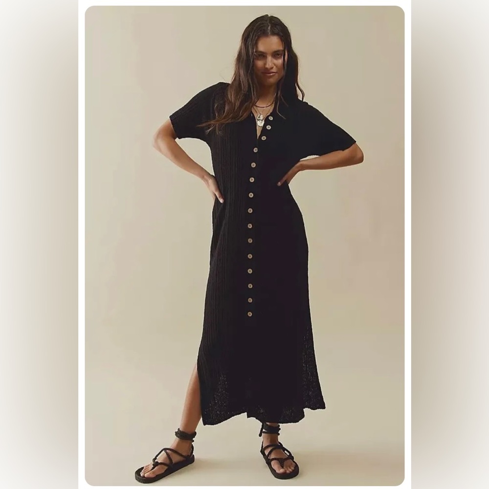 Free People Riding Waves Sweater Midi, Black, Size M